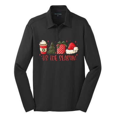 Tis The Season Christmas Coffee Lover Santa Claus Xmas Gifts Silk Touch Performance Long Sleeve Polo