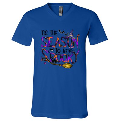 Tis The Season To Be Spooky Vibes Halloween Tie Dye Witch Gift V-Neck T-Shirt