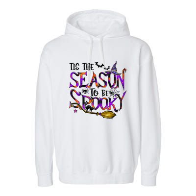 Tis The Season To Be Spooky Vibes Halloween Tie Dye Witch Gift Garment-Dyed Fleece Hoodie