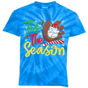 Tis The Season Baseball Christmas Santa Hat Snowflakes Xmas Cool Gift Kids Tie-Dye T-Shirt