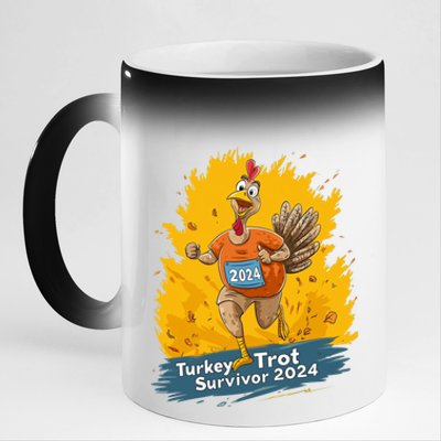 Turkey Trot Survivor 2024 Funny Thanksgiving Jog Run Race Funny Gift 11oz Black Color Changing Mug