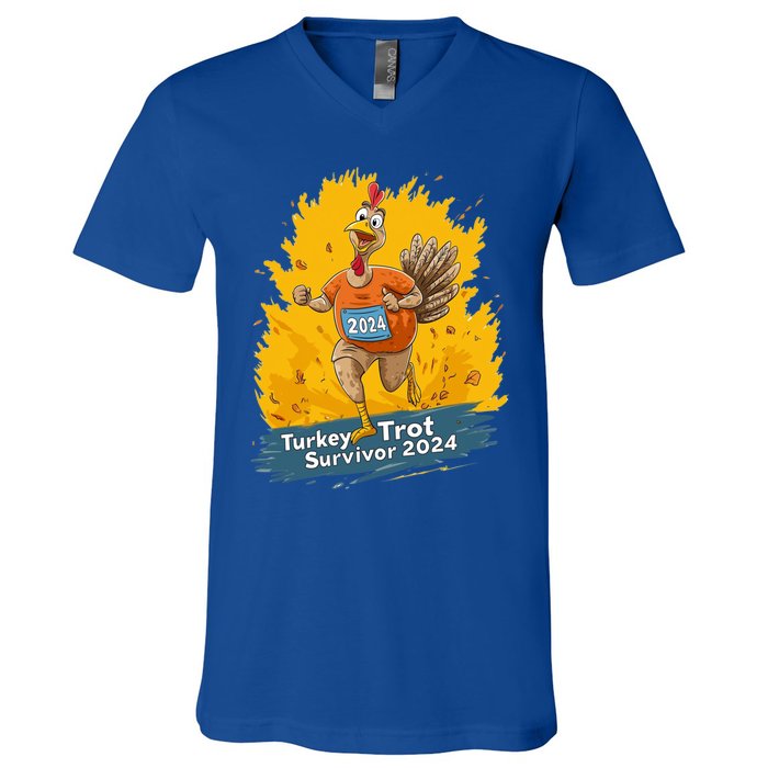 Turkey Trot Survivor 2024 Funny Thanksgiving Jog Run Race Funny Gift V-Neck T-Shirt