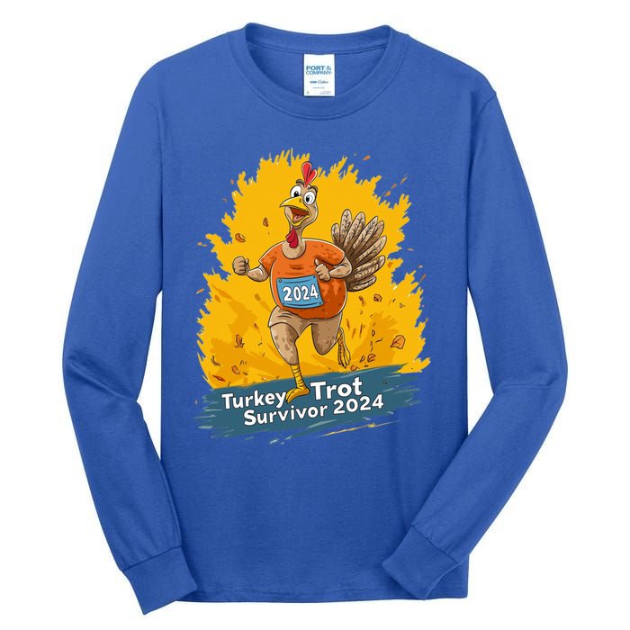 Turkey Trot Survivor 2024 Funny Thanksgiving Jog Run Race Funny Gift Tall Long Sleeve T-Shirt