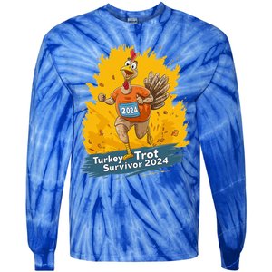 Turkey Trot Survivor 2024 Funny Thanksgiving Jog Run Race Funny Gift Tie-Dye Long Sleeve Shirt