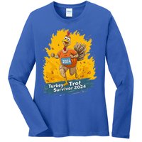 Turkey Trot Survivor 2024 Funny Thanksgiving Jog Run Race Funny Gift Ladies Long Sleeve Shirt