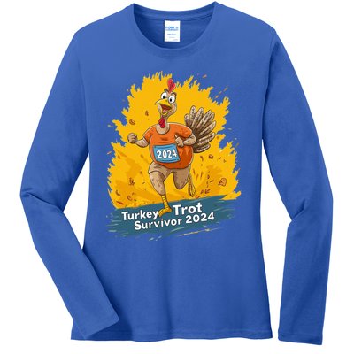 Turkey Trot Survivor 2024 Funny Thanksgiving Jog Run Race Funny Gift Ladies Long Sleeve Shirt