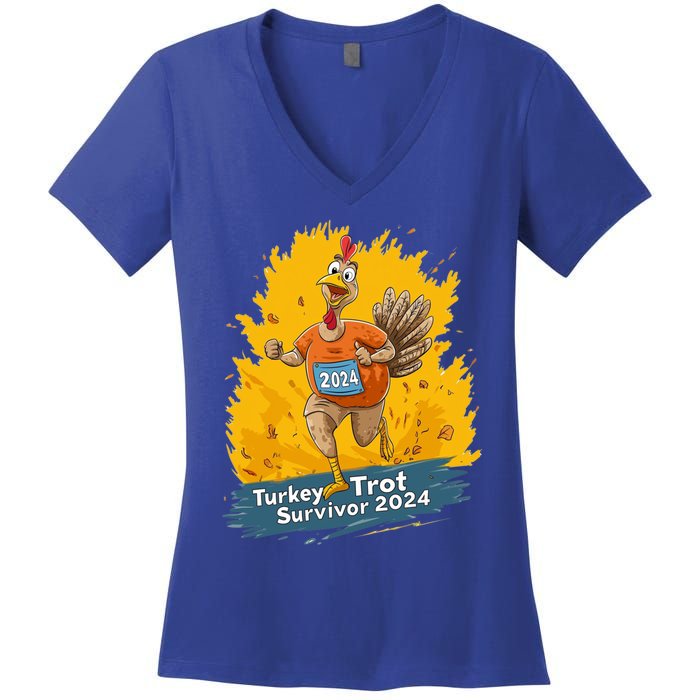 Turkey Trot Survivor 2024 Funny Thanksgiving Jog Run Race Funny Gift Women's V-Neck T-Shirt