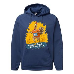 Turkey Trot Survivor 2024 Funny Thanksgiving Jog Run Race Funny Gift Performance Fleece Hoodie