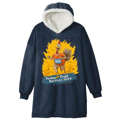 Turkey Trot Survivor 2024 Funny Thanksgiving Jog Run Race Funny Gift Hooded Wearable Blanket