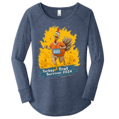 Turkey Trot Survivor 2024 Funny Thanksgiving Jog Run Race Funny Gift Women's Perfect Tri Tunic Long Sleeve Shirt