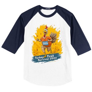 Turkey Trot Survivor 2024 Funny Thanksgiving Jog Run Race Funny Gift Baseball Sleeve Shirt