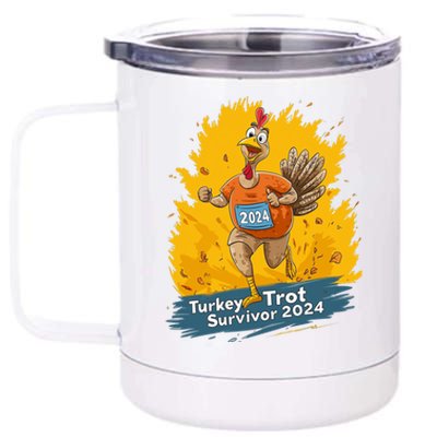 Turkey Trot Survivor 2024 Funny Thanksgiving Jog Run Race Funny Gift 12 oz Stainless Steel Tumbler Cup