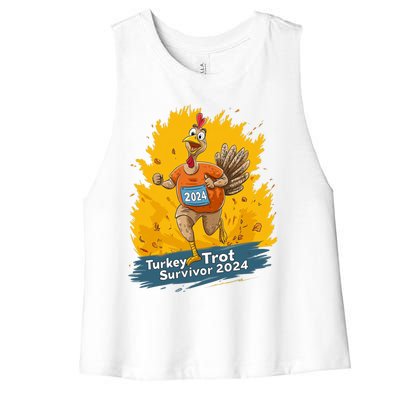 Turkey Trot Survivor 2024 Funny Thanksgiving Jog Run Race Funny Gift Women's Racerback Cropped Tank