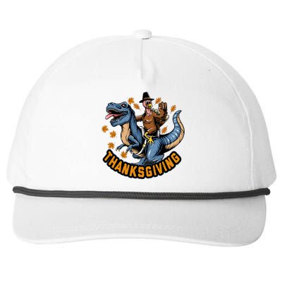 Thanksgiving Turkey Sitting On Dinosaur T Rex Cool Gift Snapback Five-Panel Rope Hat