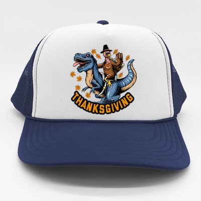 Thanksgiving Turkey Sitting On Dinosaur T Rex Cool Gift Trucker Hat