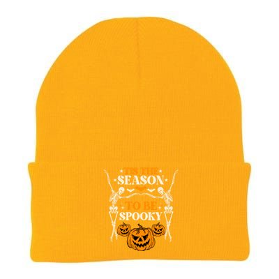 Tis The Season To Be Spooky Pumpkin Retro Halloween Skeleton Gift Knit Cap Winter Beanie