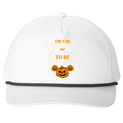 Tis The Season To Be Spooky Pumpkin Retro Halloween Skeleton Gift Snapback Five-Panel Rope Hat