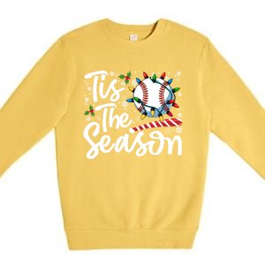 Tis The Season Baseball Christmas Snowflakes Lights Xmas Gift Premium Crewneck Sweatshirt