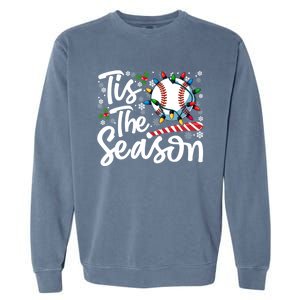 Tis The Season Baseball Christmas Snowflakes Lights Xmas Gift Garment-Dyed Sweatshirt