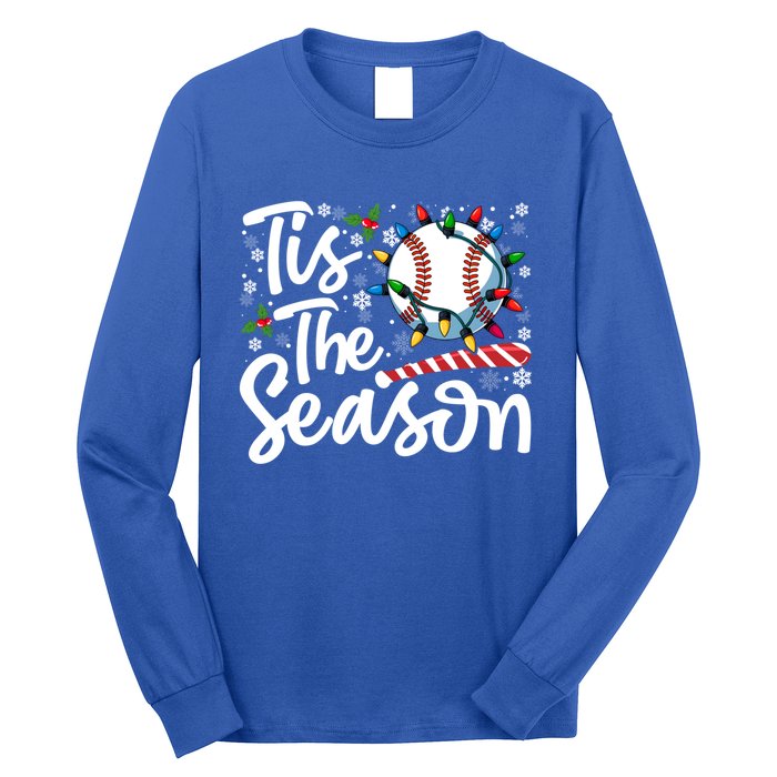 Tis The Season Baseball Christmas Snowflakes Lights Xmas Gift Long Sleeve Shirt