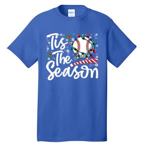 Tis The Season Baseball Christmas Snowflakes Lights Xmas Gift Tall T-Shirt