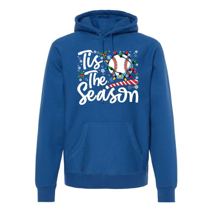 Tis The Season Baseball Christmas Snowflakes Lights Xmas Gift Premium Hoodie