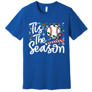 Tis The Season Baseball Christmas Snowflakes Lights Xmas Gift Premium T-Shirt