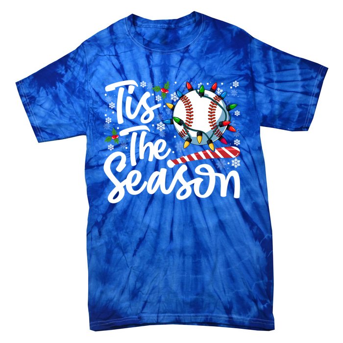 Tis The Season Baseball Christmas Snowflakes Lights Xmas Gift Tie-Dye T-Shirt