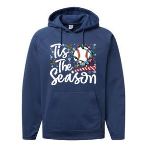 Tis The Season Baseball Christmas Snowflakes Lights Xmas Gift Performance Fleece Hoodie