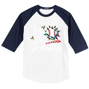 Tis The Season Baseball Christmas Snowflakes Lights Xmas Gift Baseball Sleeve Shirt