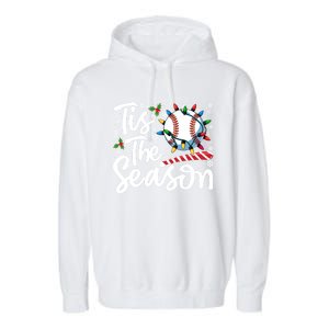 Tis The Season Baseball Christmas Snowflakes Lights Xmas Gift Garment-Dyed Fleece Hoodie