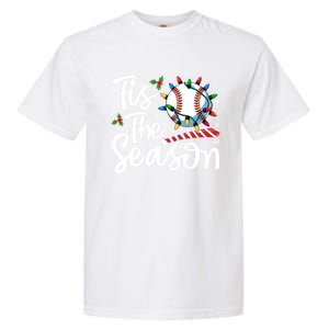 Tis The Season Baseball Christmas Snowflakes Lights Xmas Gift Garment-Dyed Heavyweight T-Shirt