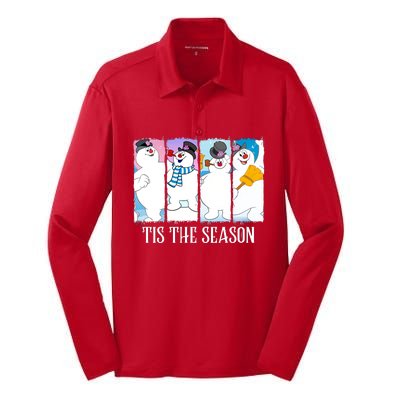 Tis The Season Frosty Snowman Frosty Christmas Silk Touch Performance Long Sleeve Polo