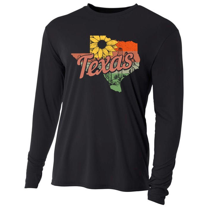 Texas Tx State Map Pride Vintage Cooling Performance Long Sleeve Crew