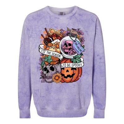 Tis The Season To Be Spooky Skull Pumpkin Halloween Costume Gift Colorblast Crewneck Sweatshirt