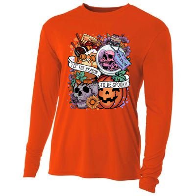 Tis The Season To Be Spooky Skull Pumpkin Halloween Costume Gift Cooling Performance Long Sleeve Crew