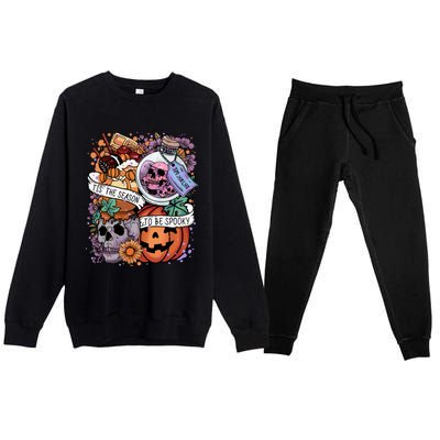 Tis The Season To Be Spooky Skull Pumpkin Halloween Costume Gift Premium Crewneck Sweatsuit Set