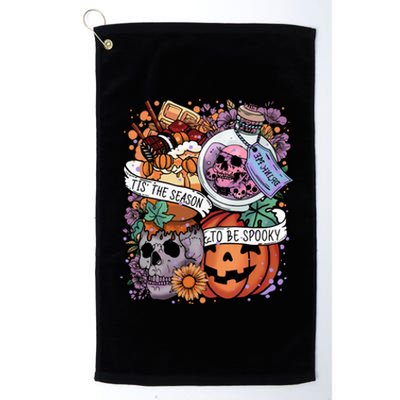 Tis The Season To Be Spooky Skull Pumpkin Halloween Costume Gift Platinum Collection Golf Towel