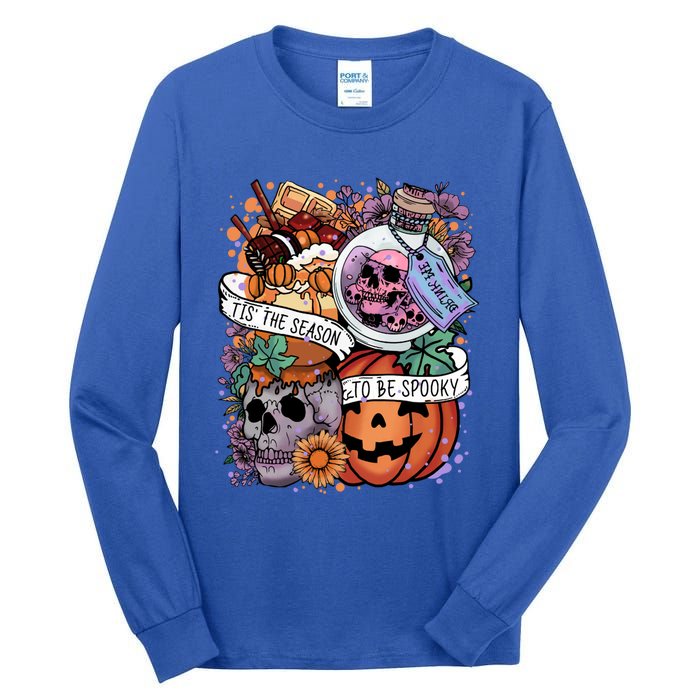 Tis The Season To Be Spooky Skull Pumpkin Halloween Costume Gift Tall Long Sleeve T-Shirt