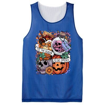 Tis The Season To Be Spooky Skull Pumpkin Halloween Costume Gift Mesh Reversible Basketball Jersey Tank