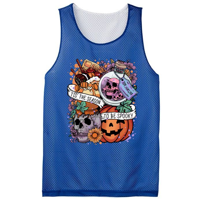 Tis The Season To Be Spooky Skull Pumpkin Halloween Costume Gift Mesh Reversible Basketball Jersey Tank