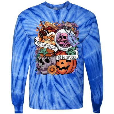 Tis The Season To Be Spooky Skull Pumpkin Halloween Costume Gift Tie-Dye Long Sleeve Shirt