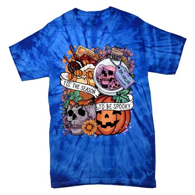 Tis The Season To Be Spooky Skull Pumpkin Halloween Costume Gift Tie-Dye T-Shirt