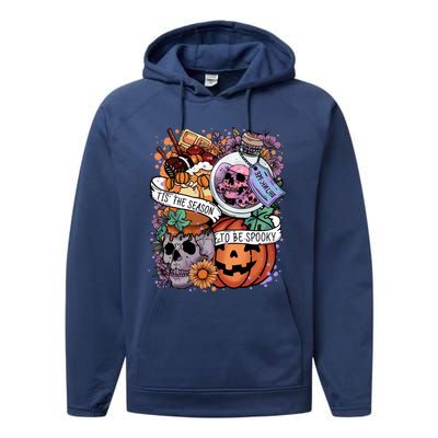 Tis The Season To Be Spooky Skull Pumpkin Halloween Costume Gift Performance Fleece Hoodie