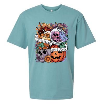 Tis The Season To Be Spooky Skull Pumpkin Halloween Costume Gift Sueded Cloud Jersey T-Shirt