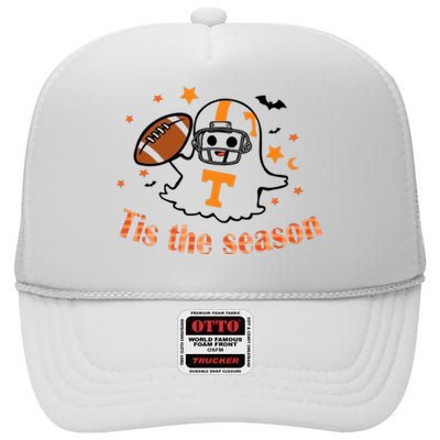 Tis The Season Halloween Football Ghost Tennessee Football High Crown Mesh Back Trucker Hat