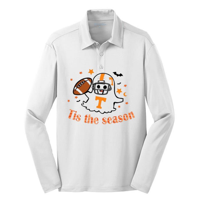 Tis The Season Halloween Football Ghost Tennessee Football Silk Touch Performance Long Sleeve Polo