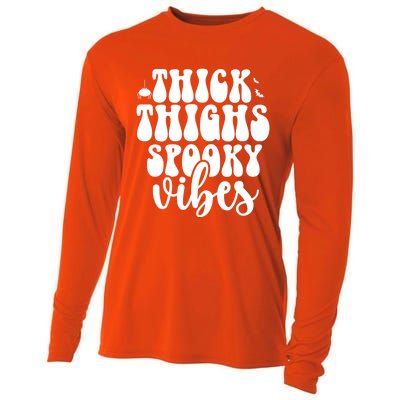 Thick Thighs Spooky Vibes Halloween Bats And Spiders Gift Cooling Performance Long Sleeve Crew