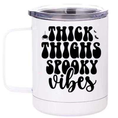 Thick Thighs Spooky Vibes Halloween Bats And Spiders Gift 12 oz Stainless Steel Tumbler Cup