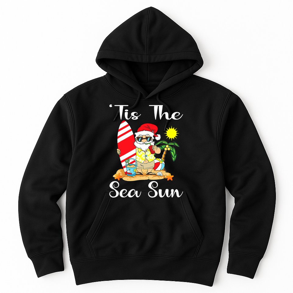 Tis The Sea Sun Christmas In July Santa Surfing Lake Party Hoodie